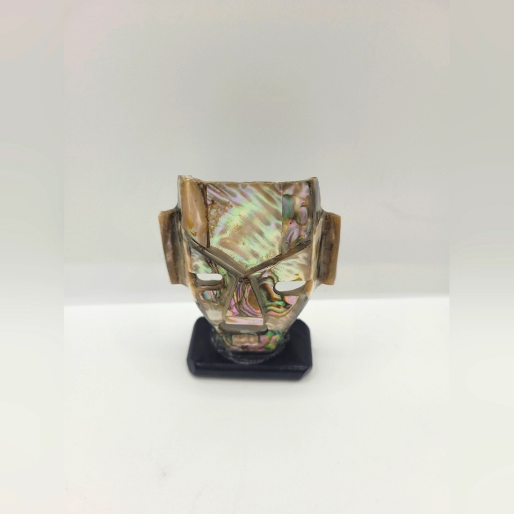 Vintage Mexican Mayan Aztec Motif Abalone Shell Death Mask Sculpture Small